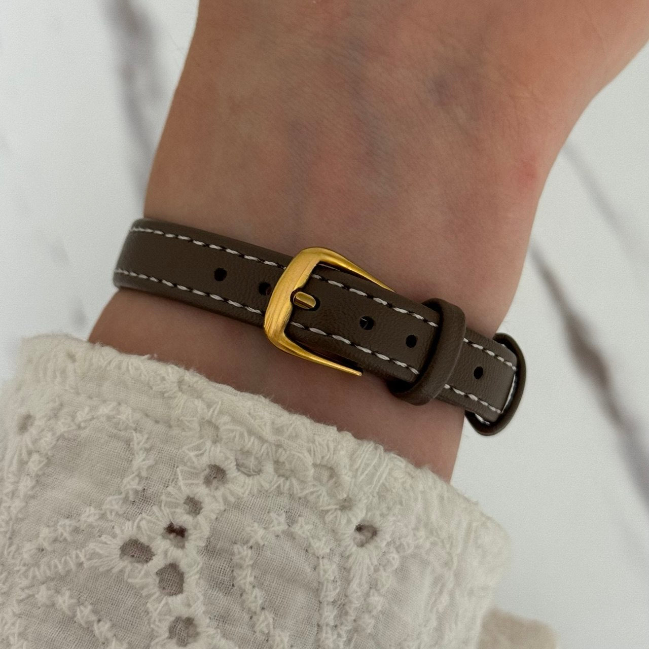 Retro Watch Gold Brown/Grey Leather Strap