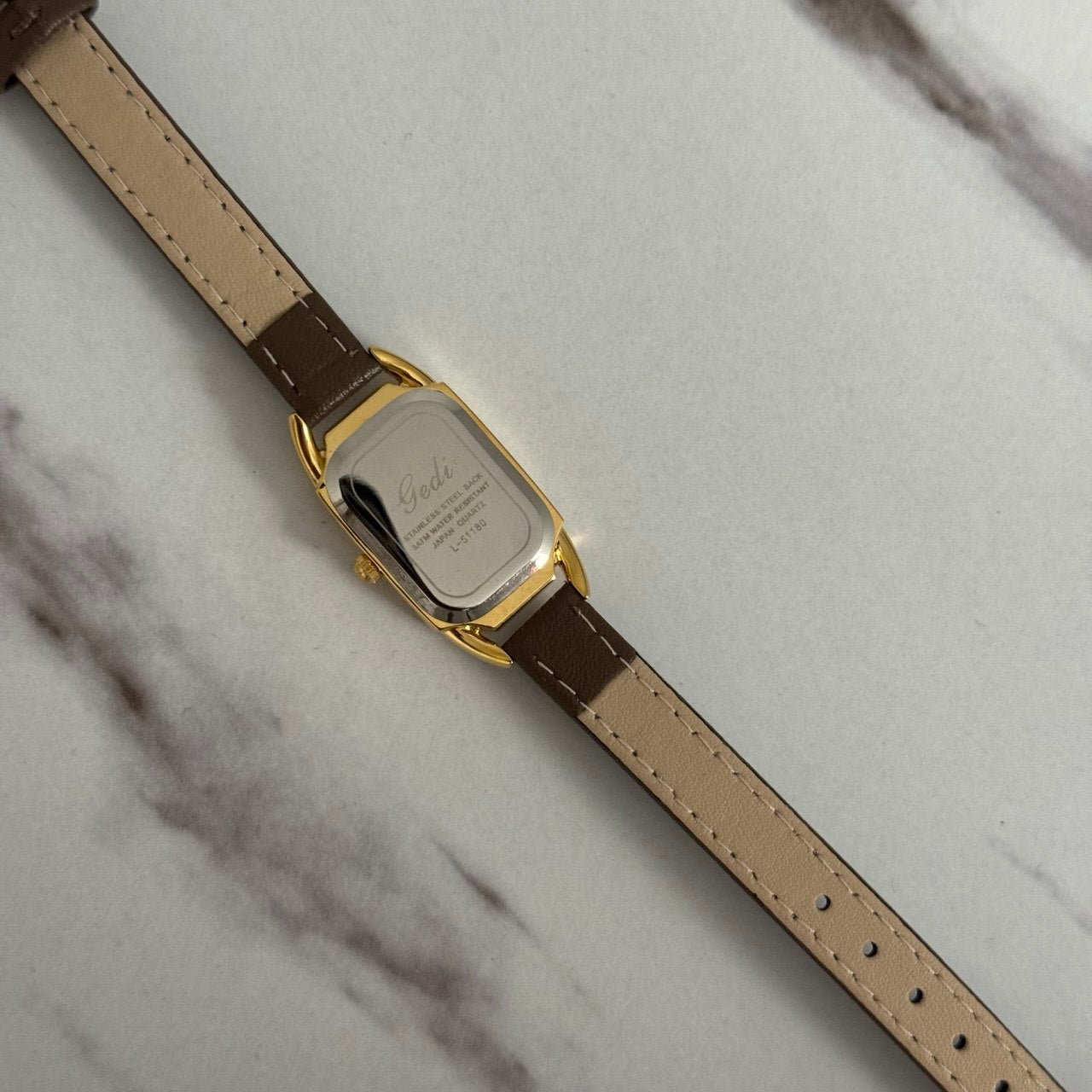 Retro Watch Gold Brown/Grey Leather Strap