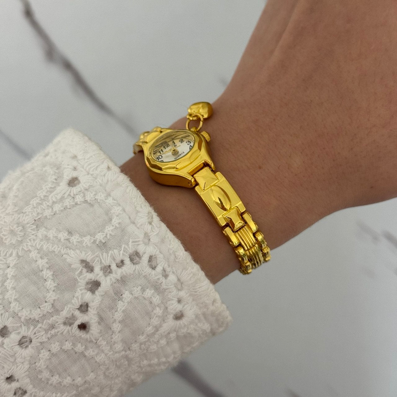 Vintage Gold Silver watch Heart Charm