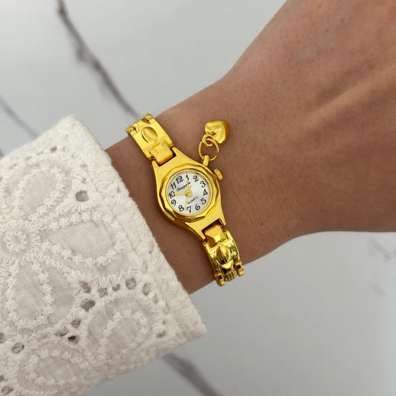 Vintage Gold Silver watch Heart Charm