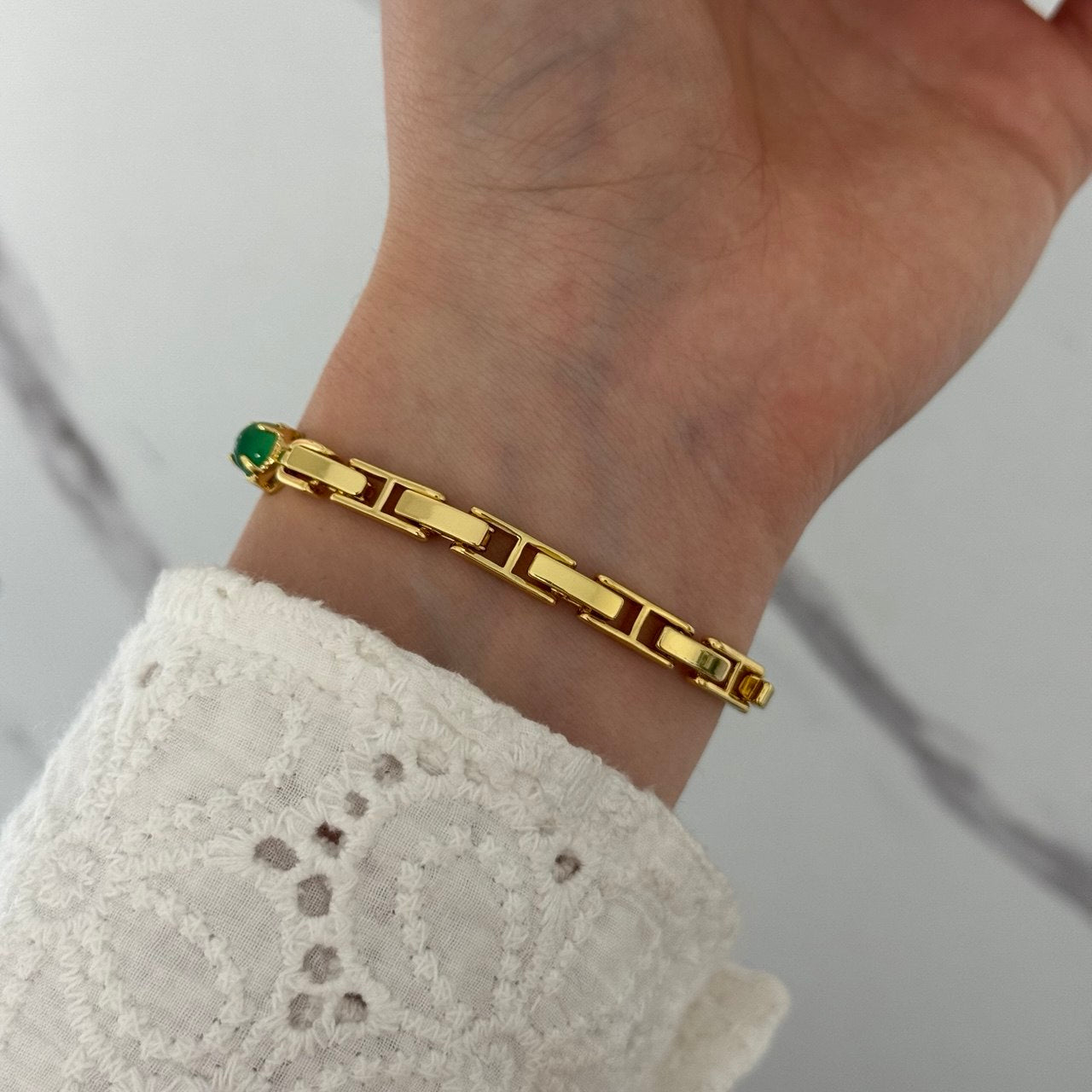 Gold Watch Green Zircon Stone