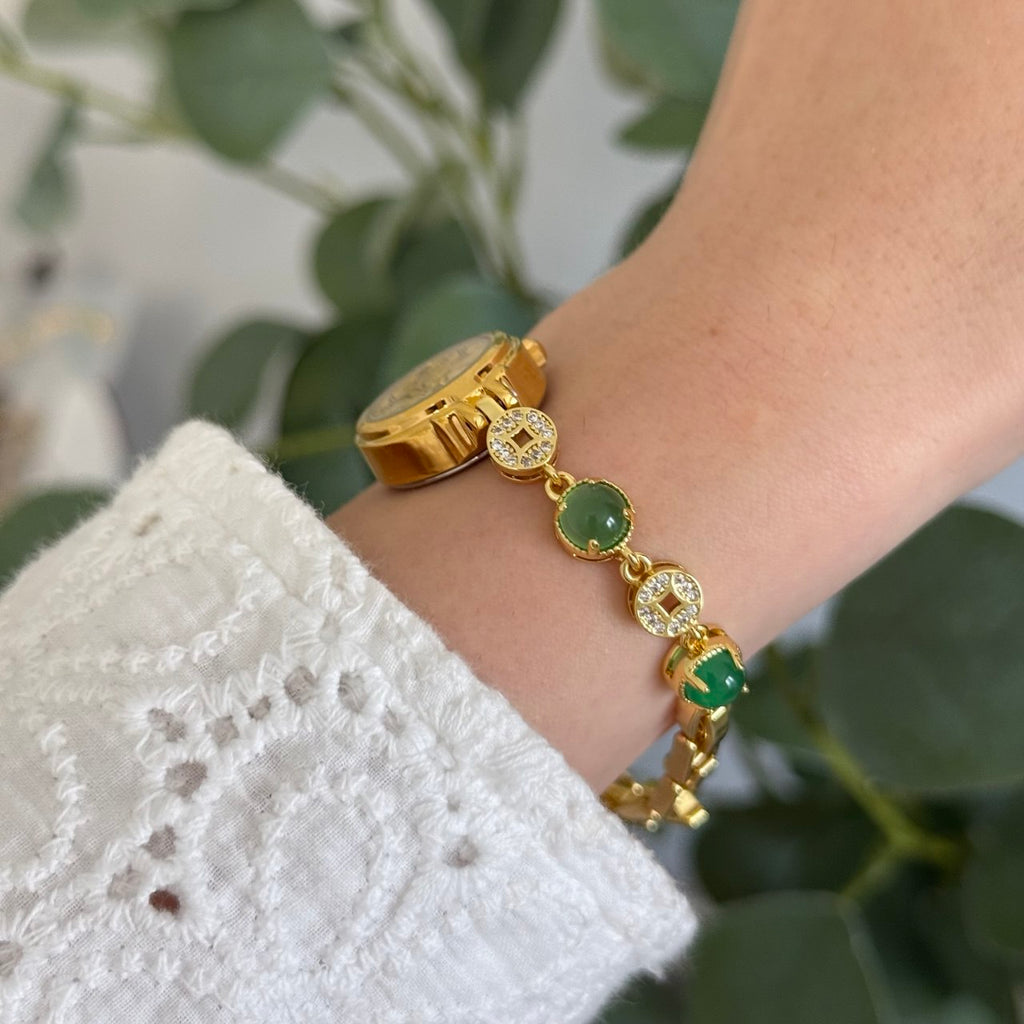 Gold Watch Green Zircon Stone