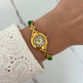 Gold Watch Green Zircon Stone