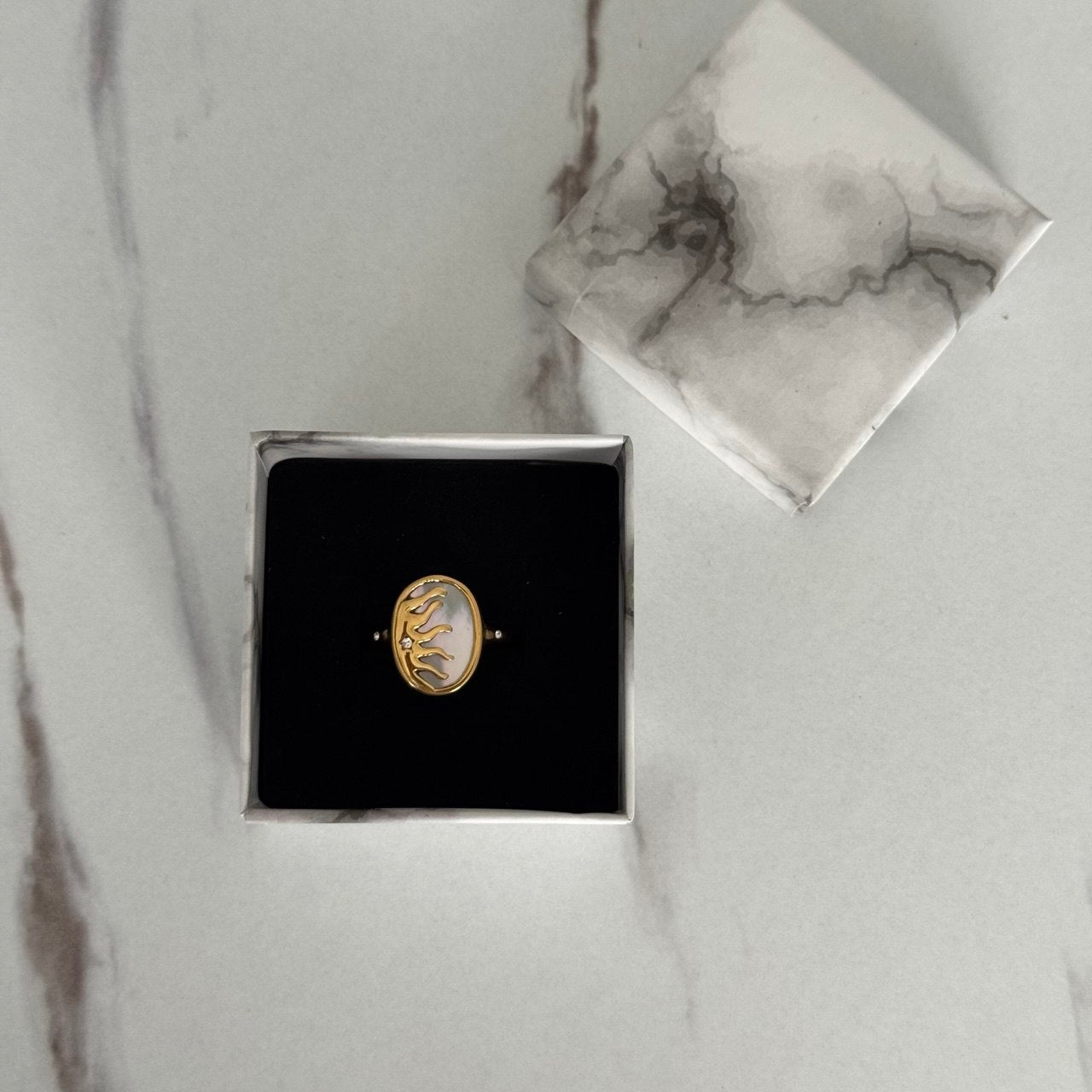 Gold Ring Sun Shape Moon stone