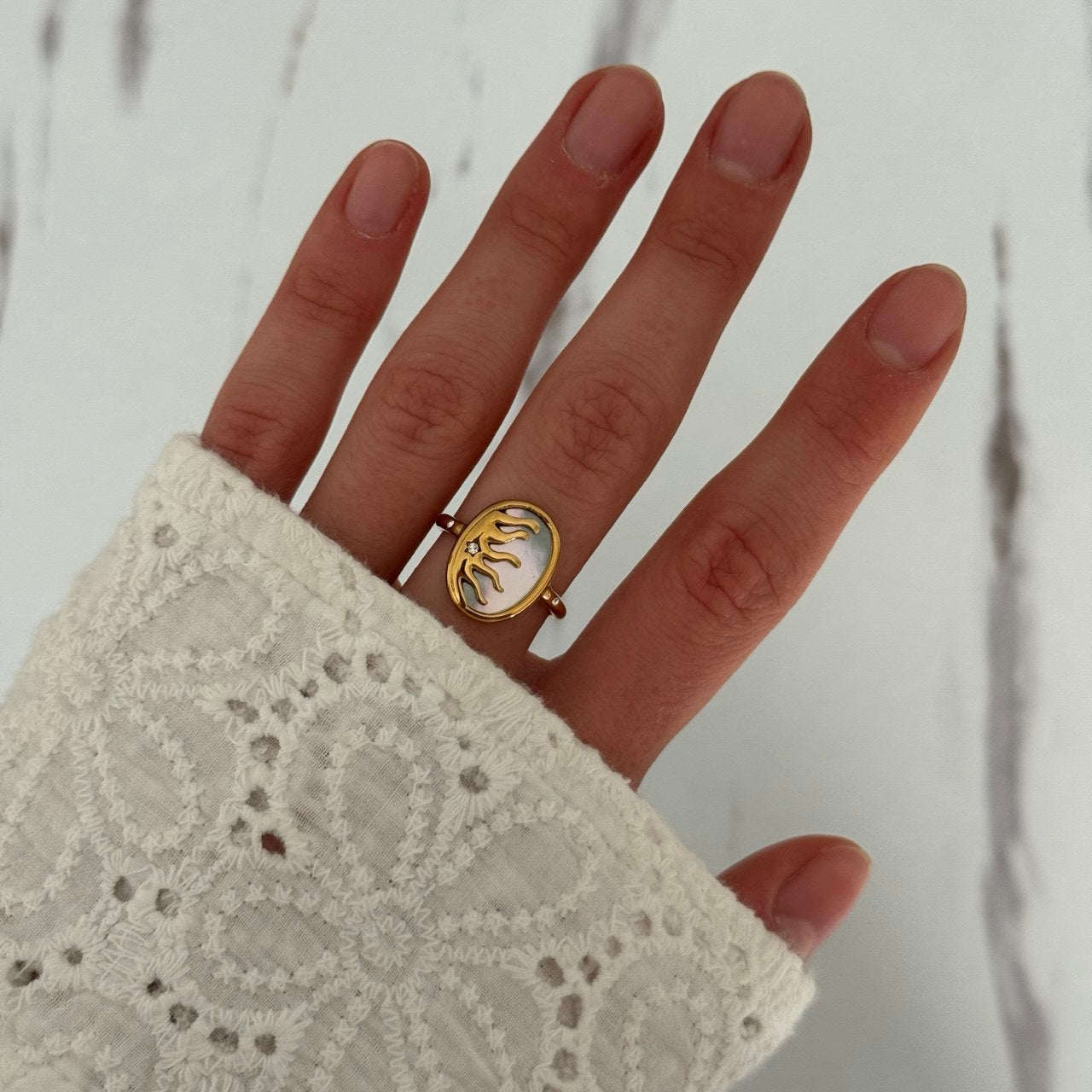 Gold Ring Sun Shape Moon stone