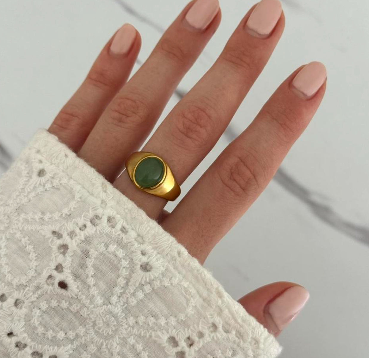 Gold Ring Green Stone