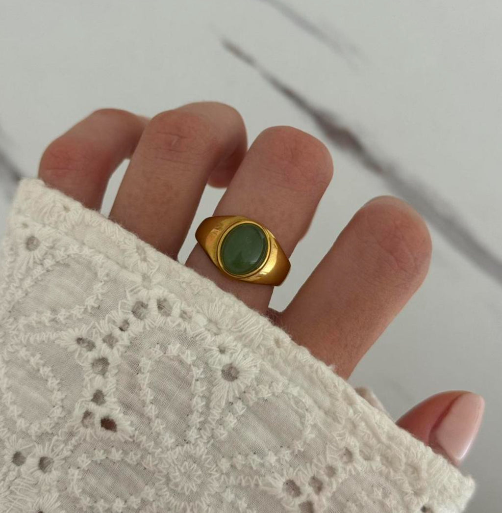 Gold Ring Green Stone