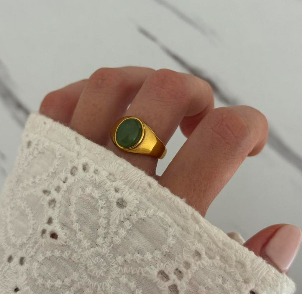 Gold Ring Green Stone