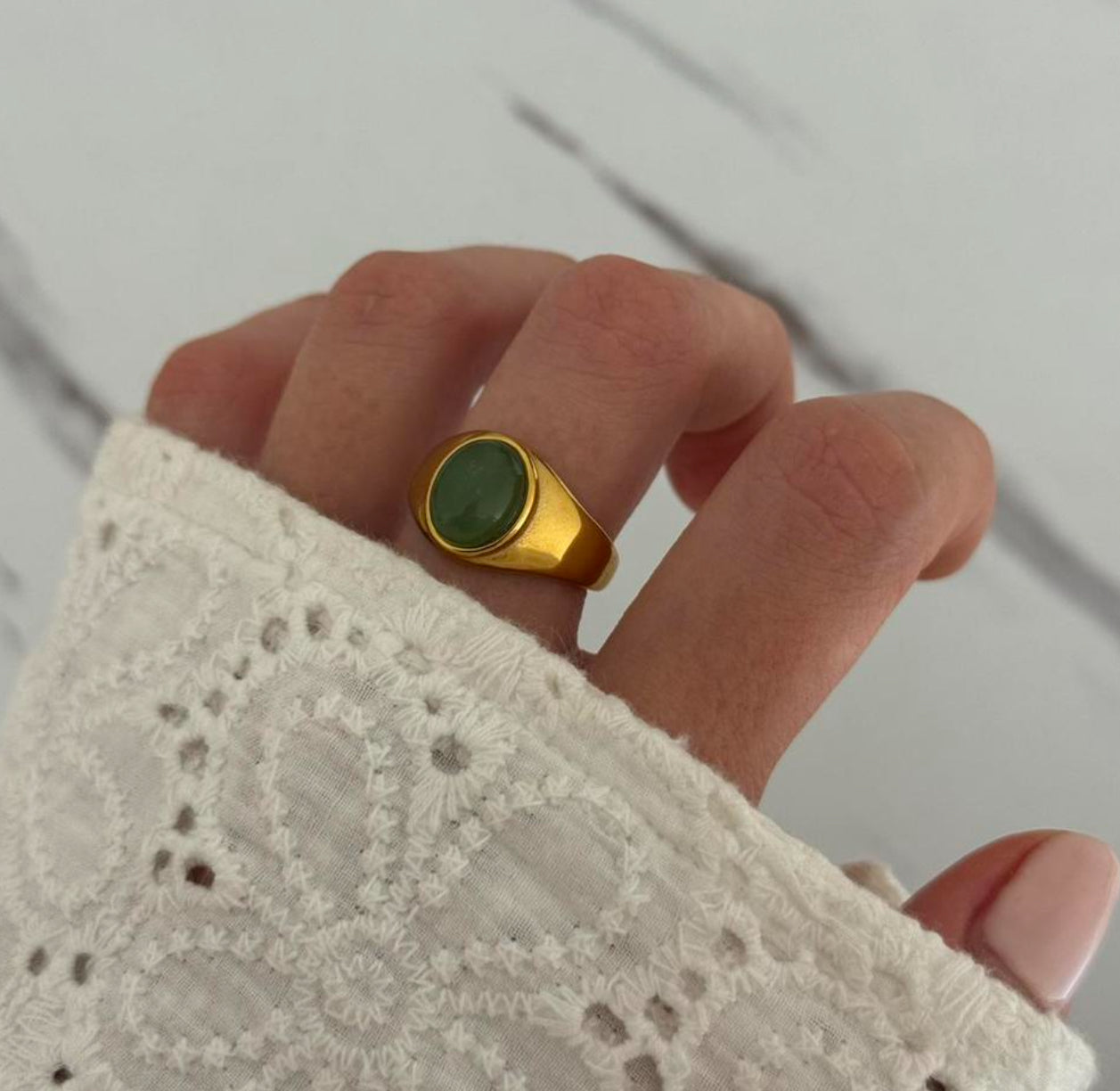 Gold Ring Green Stone