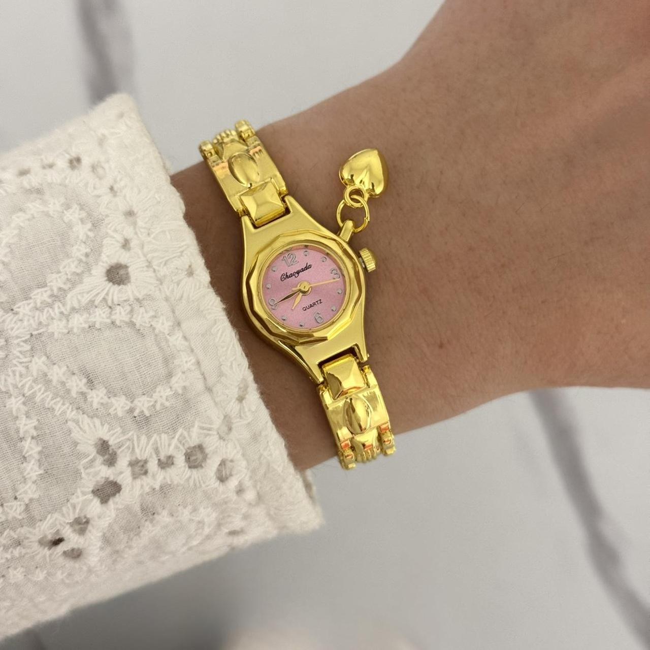 Gold/Pink Mini Watch Heart Charm