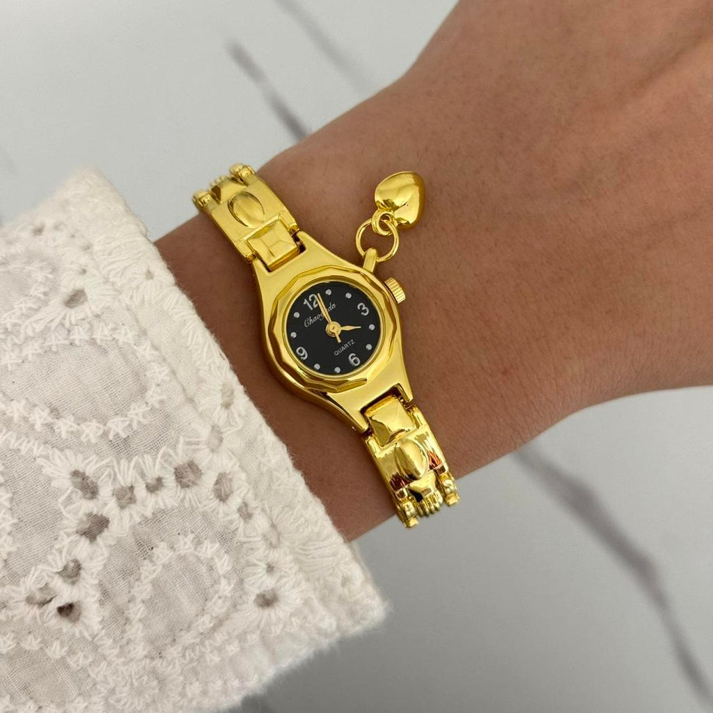 Gold/Black mini Watch Heart Charm