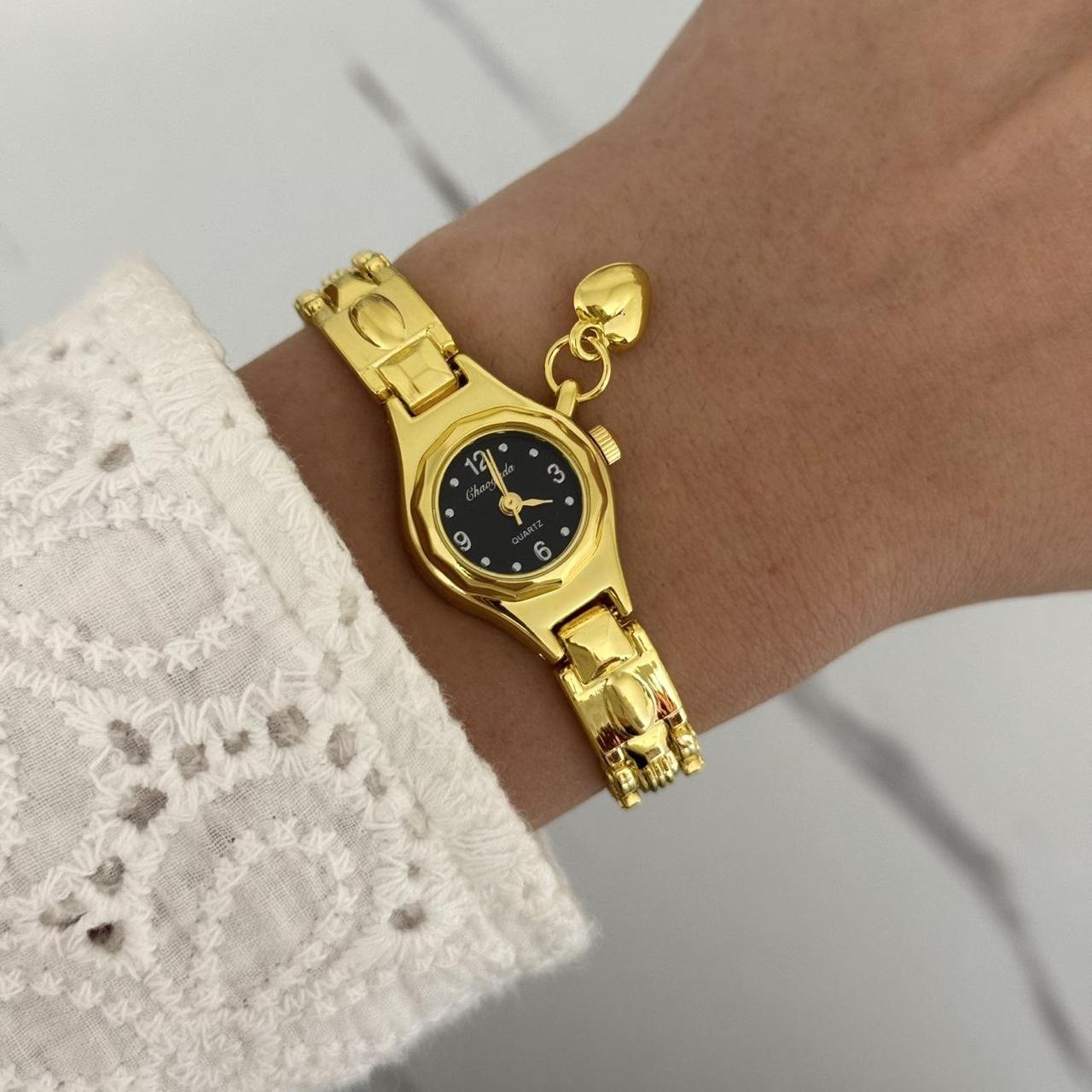 Gold/Black mini Watch Heart Charm