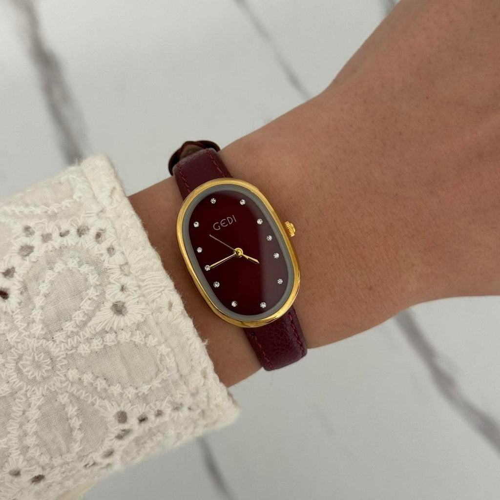 Retro Burgundy/Gold Watch