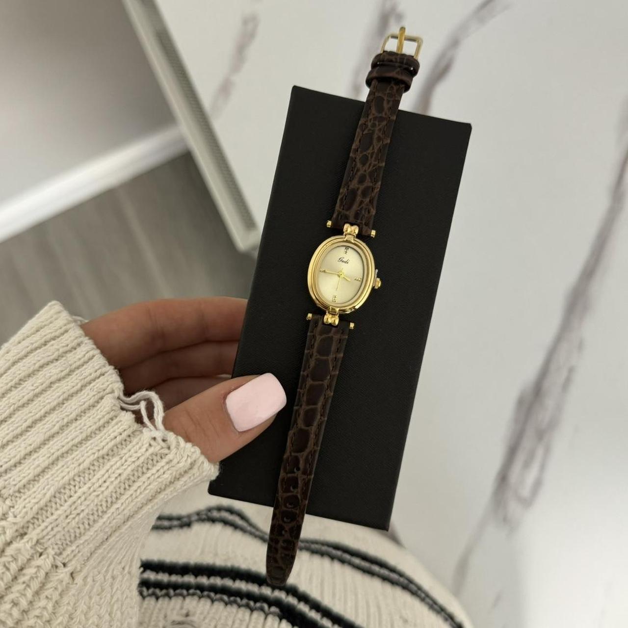 Gold Watch Brown Leather Strap