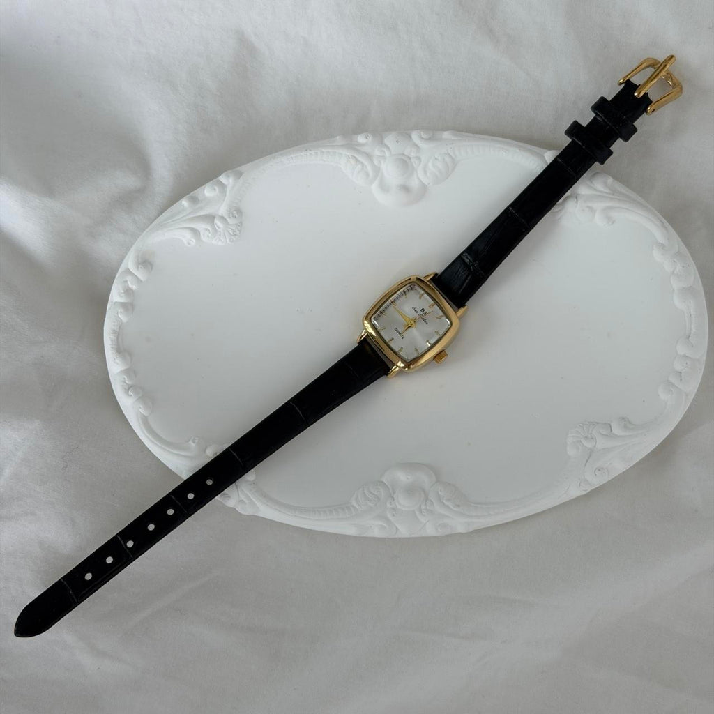 Gold/White Square Watch Leather Band