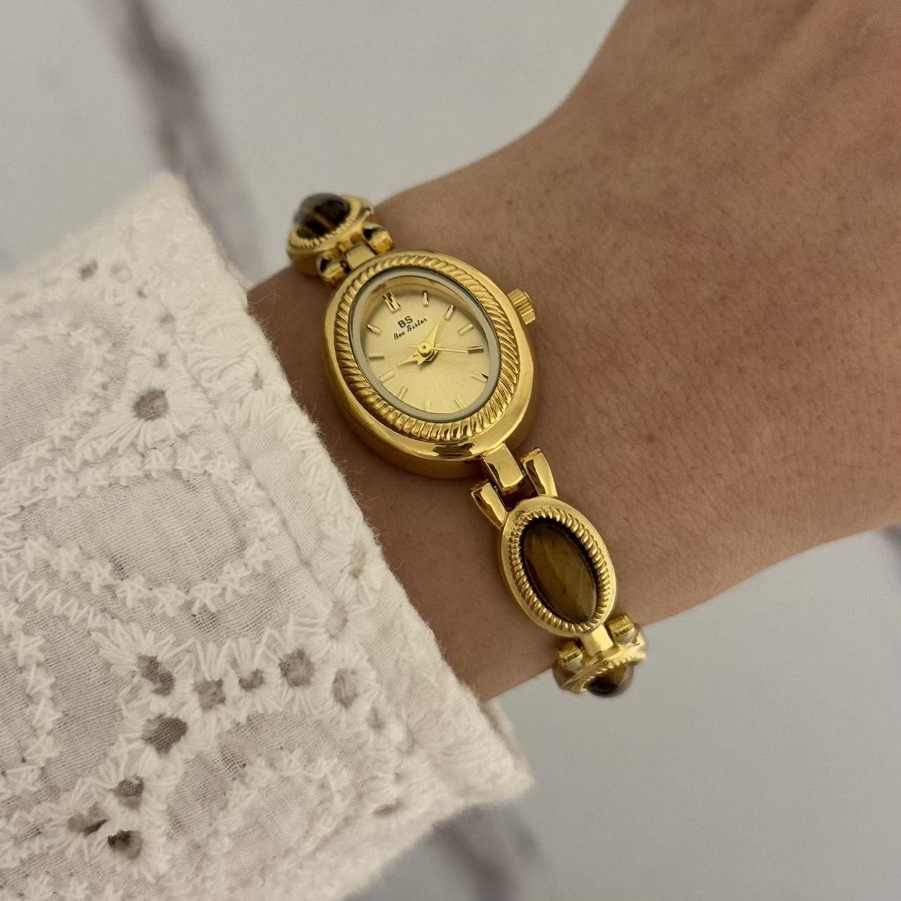 Mini watch Brown natural stone