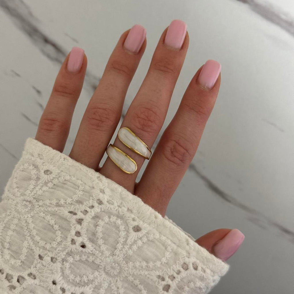 Gold White Drop Ring