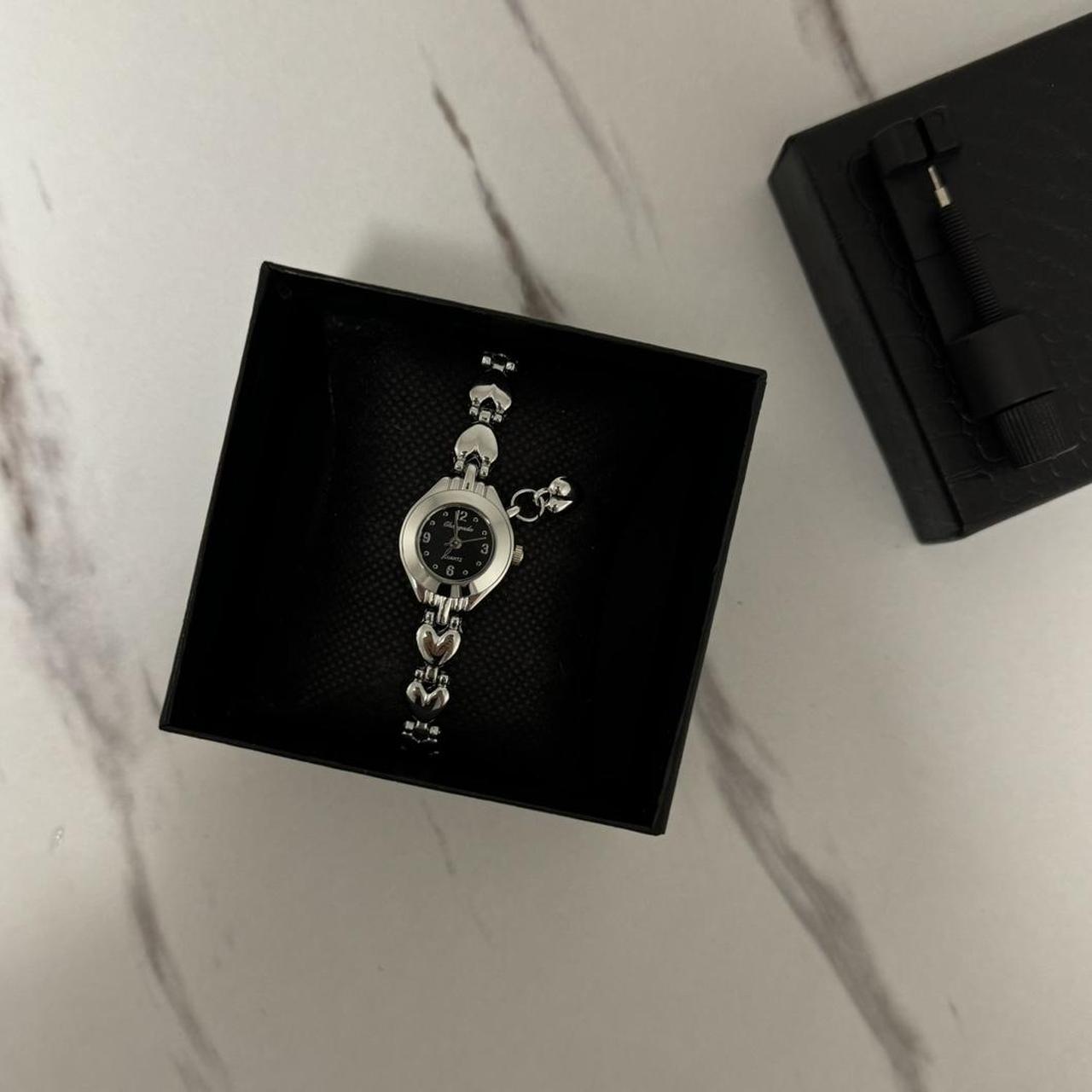 Silver/Black Mini Watch Heart Charm