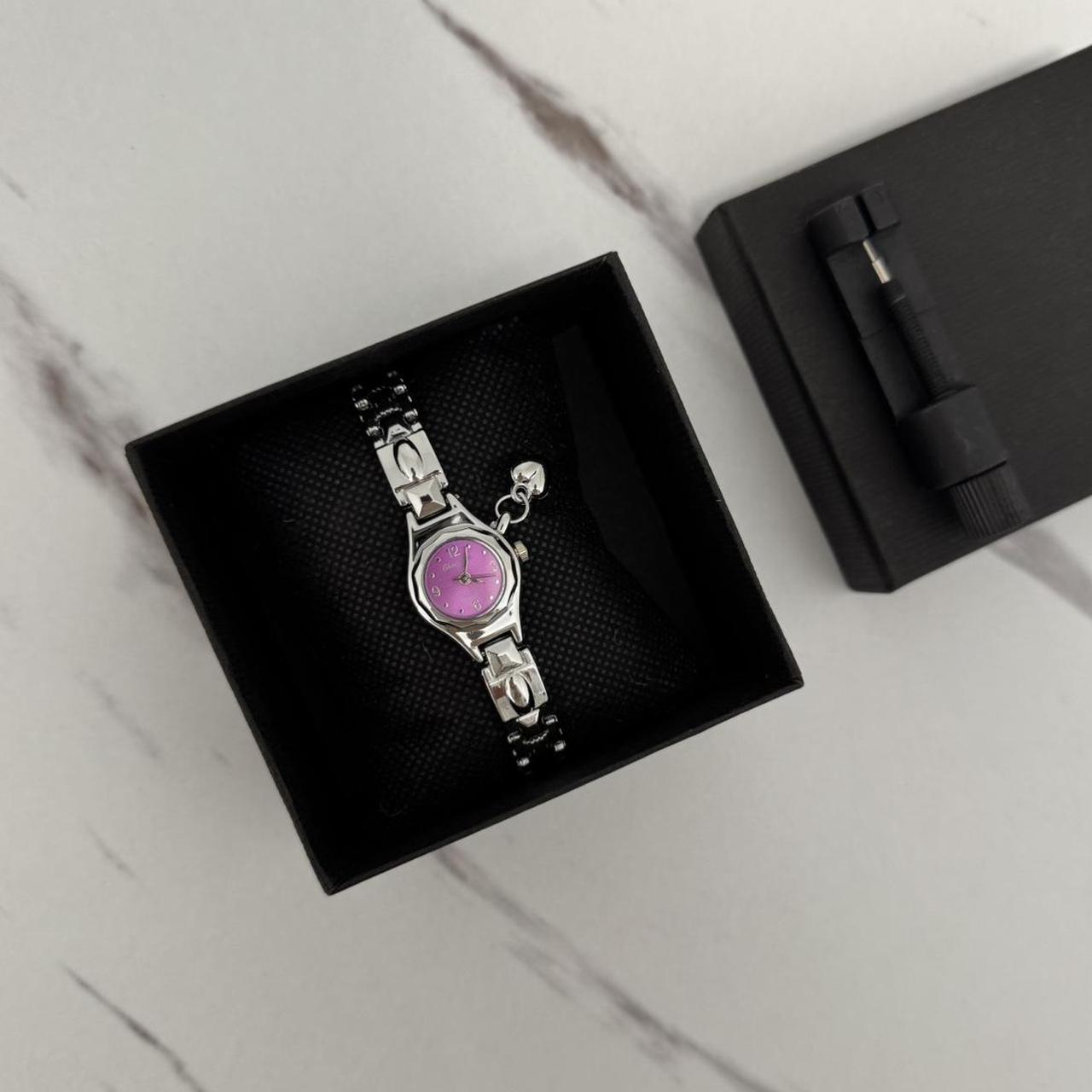 Silver/Purple mini Watch Heart Charm