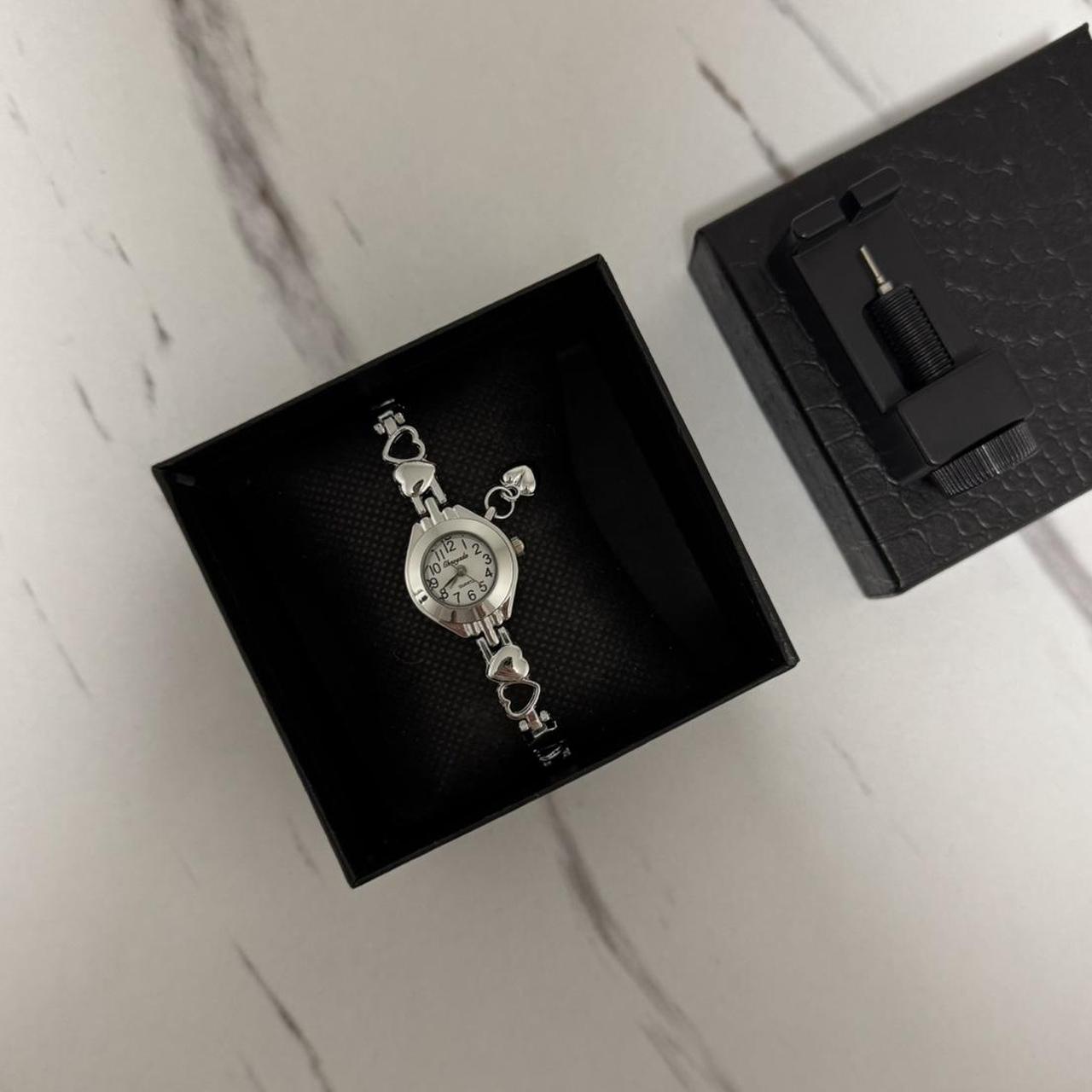 Silver/White Mini Watch Heart Charm