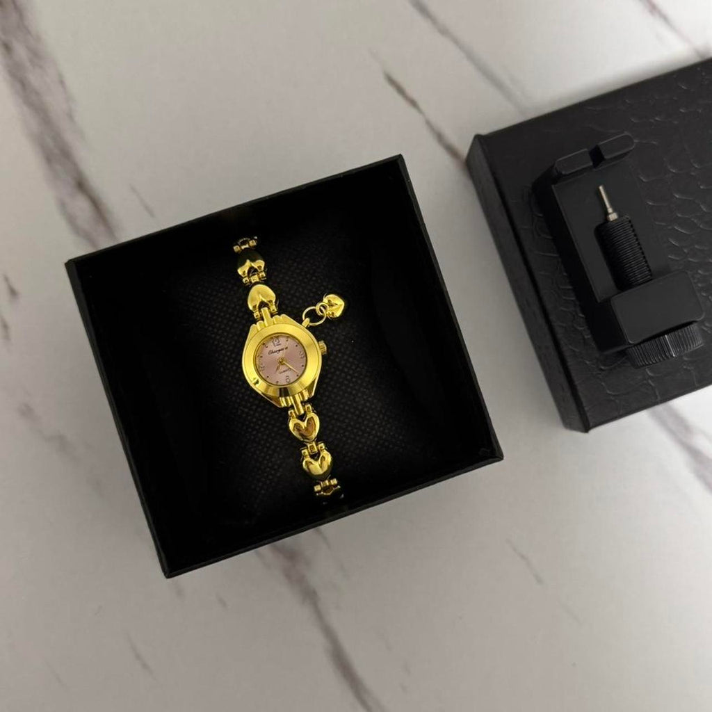 Gold/Pink Mini Watch heart Charm