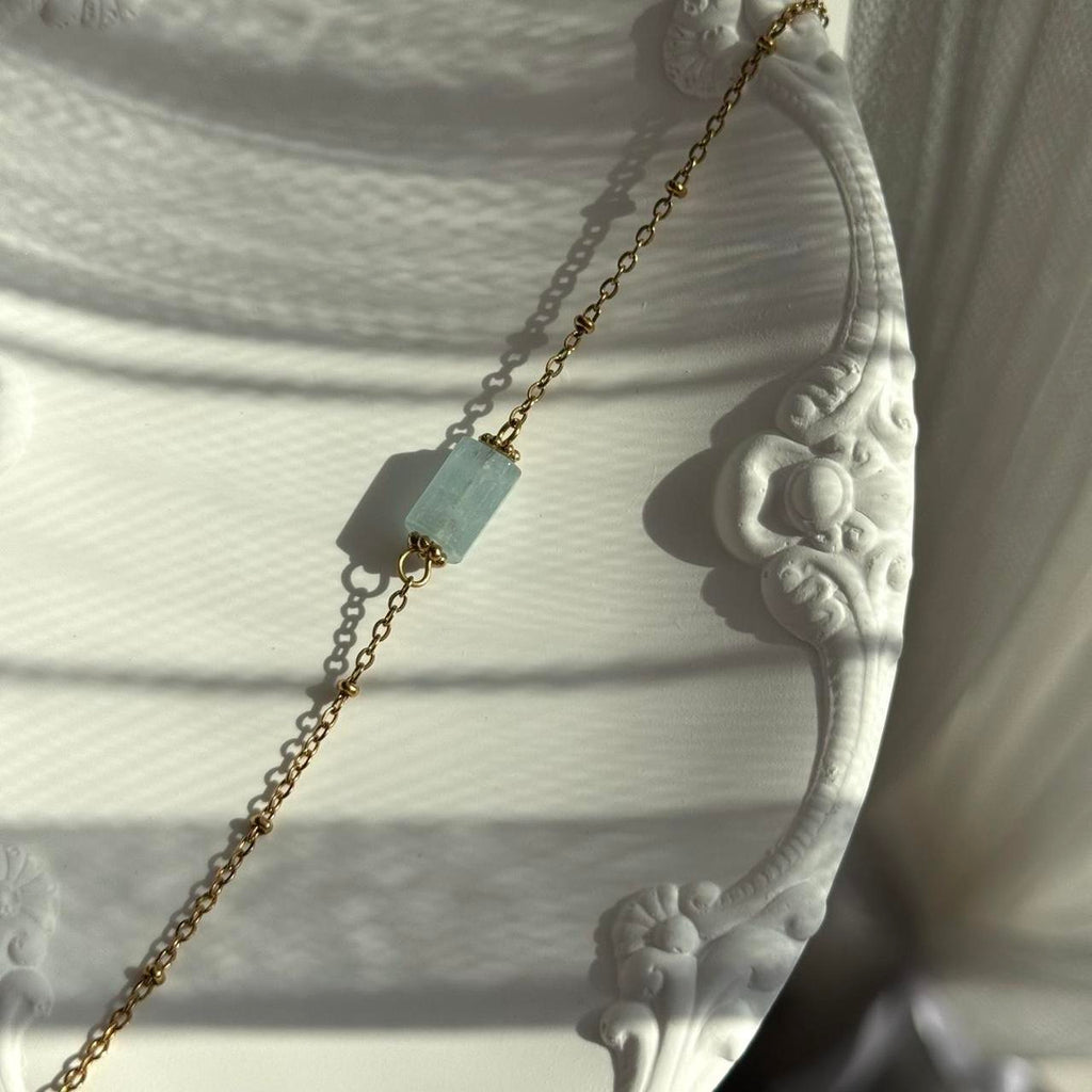 Gold/Sky Blue Aquamarine Stone Bracelet