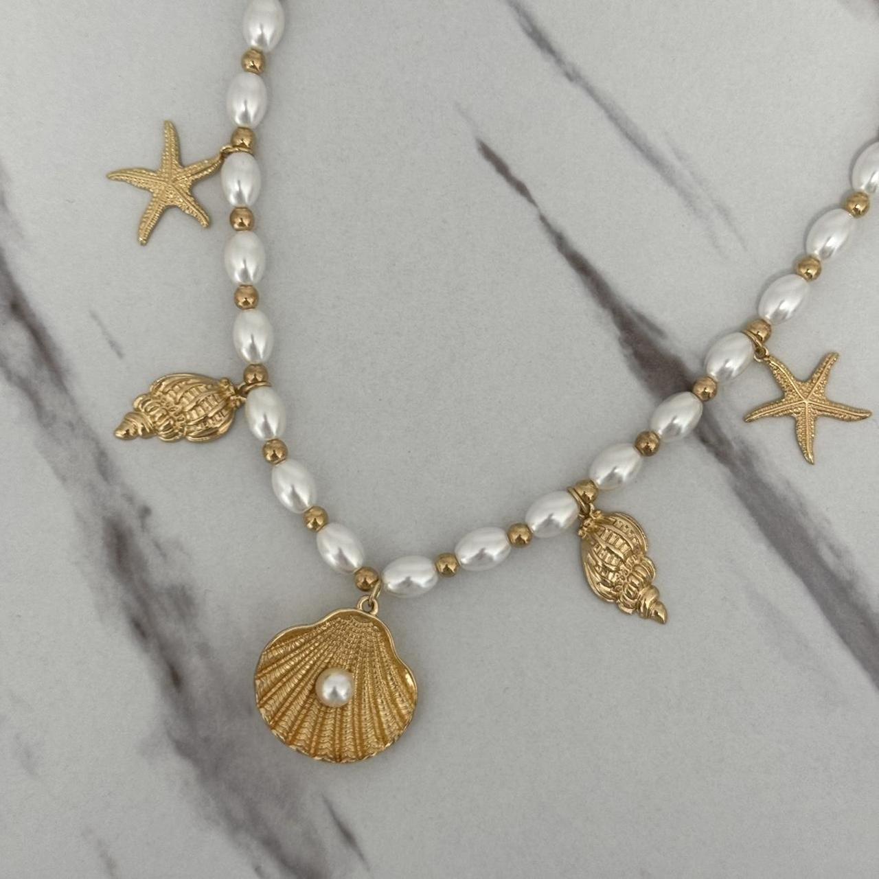 Pearl/Gold Charms Chain Necklace
