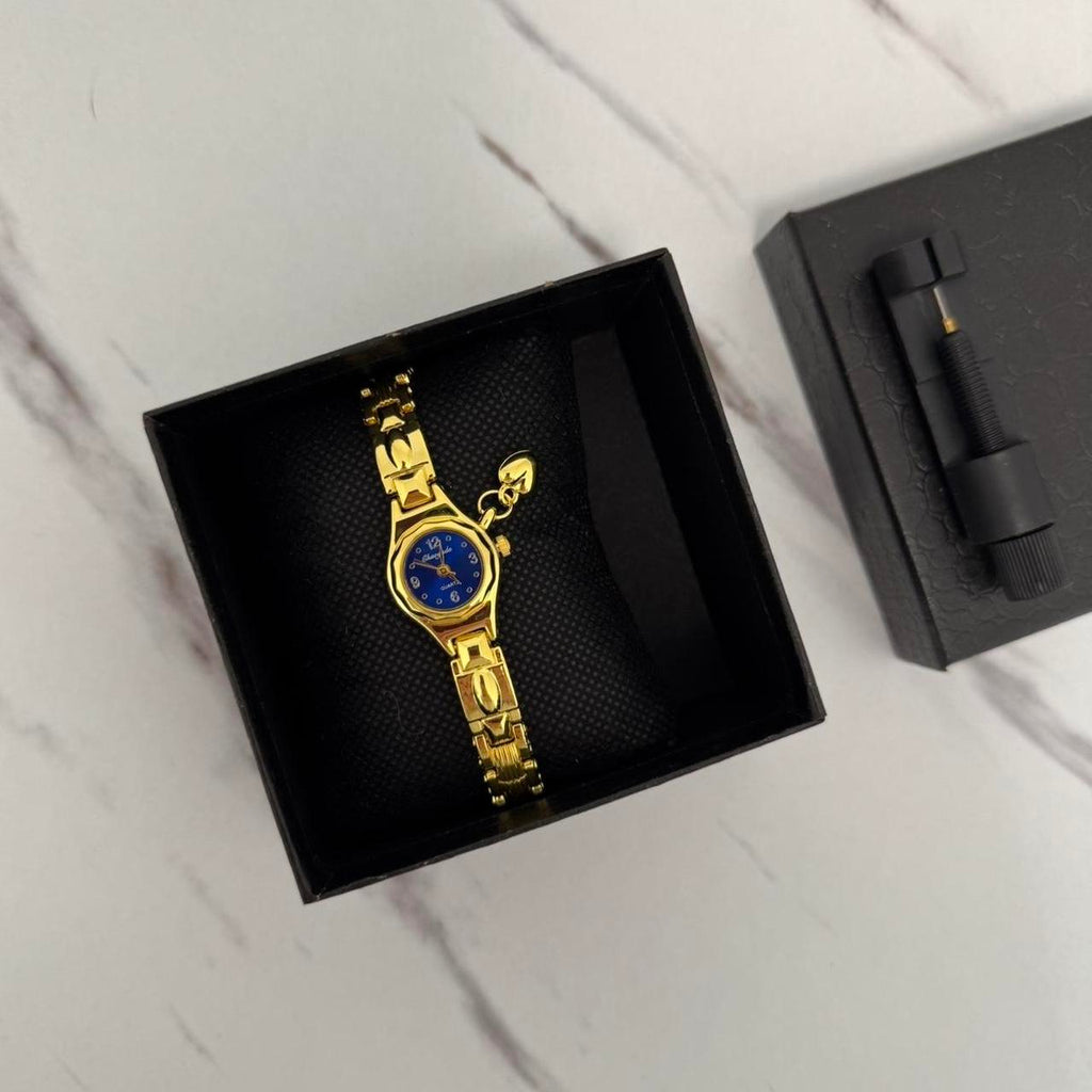 Gold/Blue Mini Watch Heart Charm
