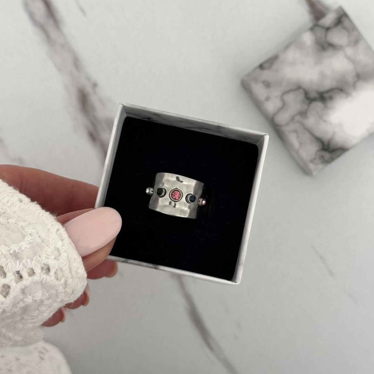 Wide Silver Multicoloured Zirconium Stones Ring