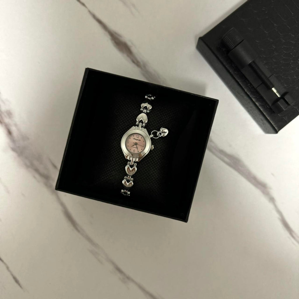 Silver/Pink Mini Watch Heart Charm