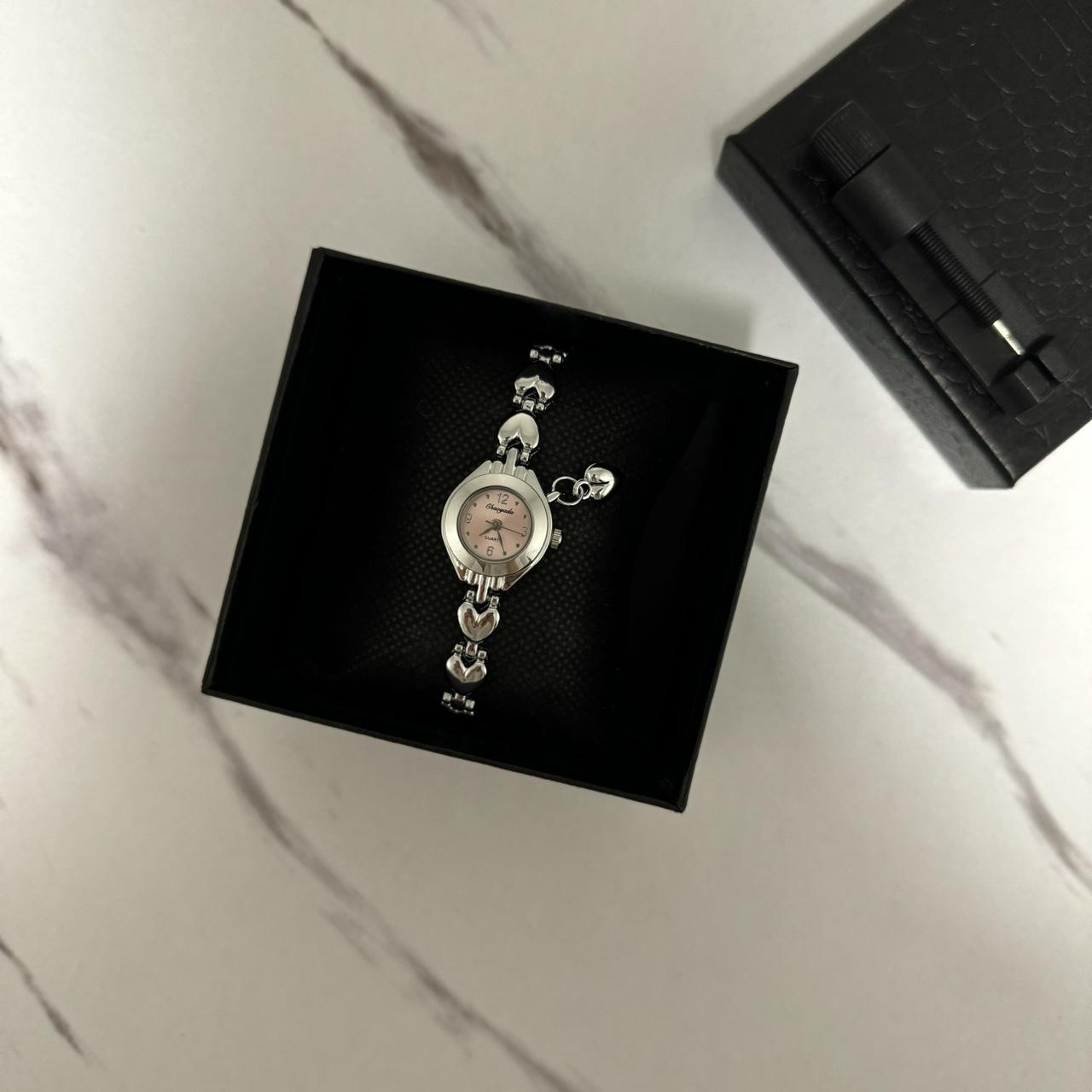 Silver/Pink Mini Watch Heart Charm