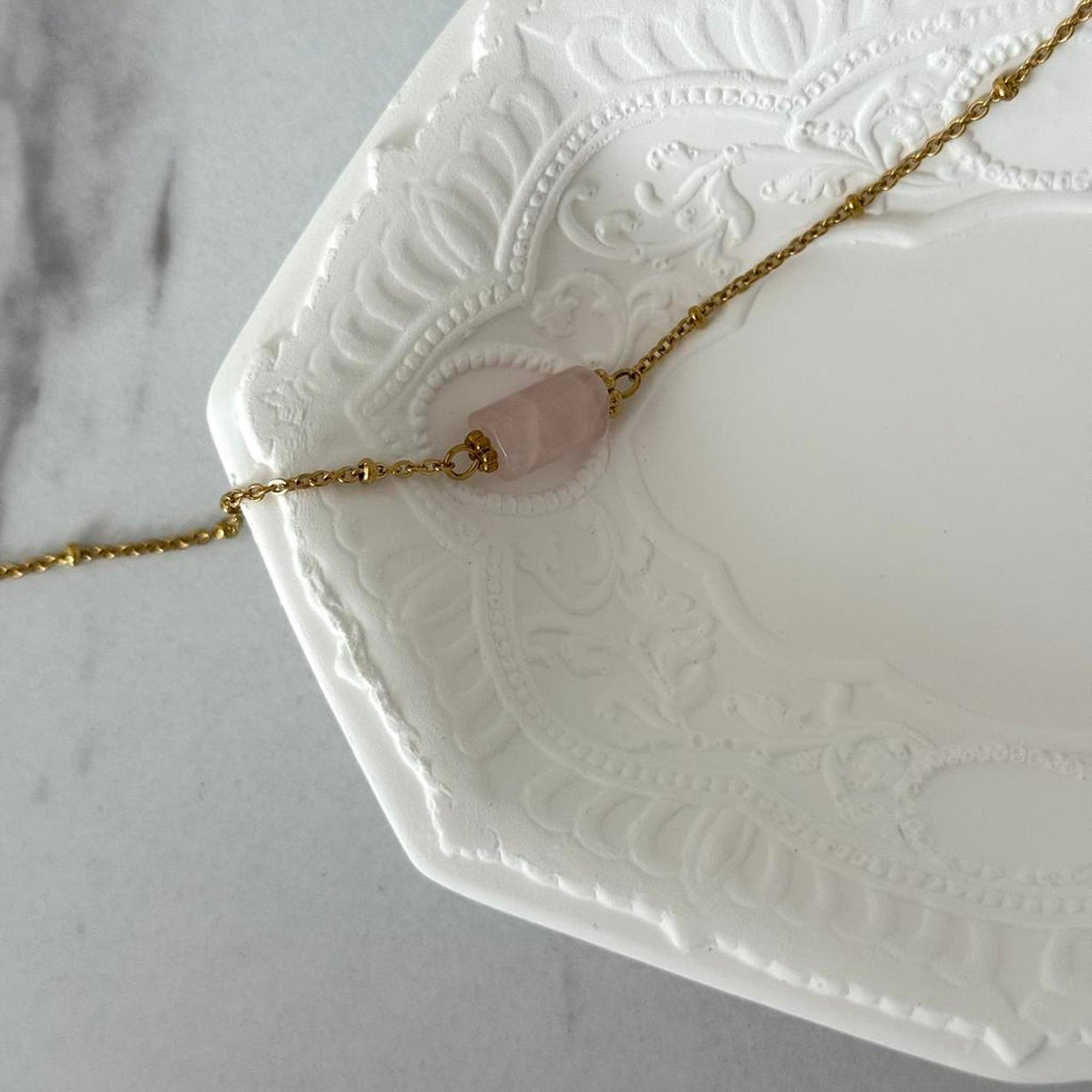 Gold/Pink Quartz Stone Bracelet