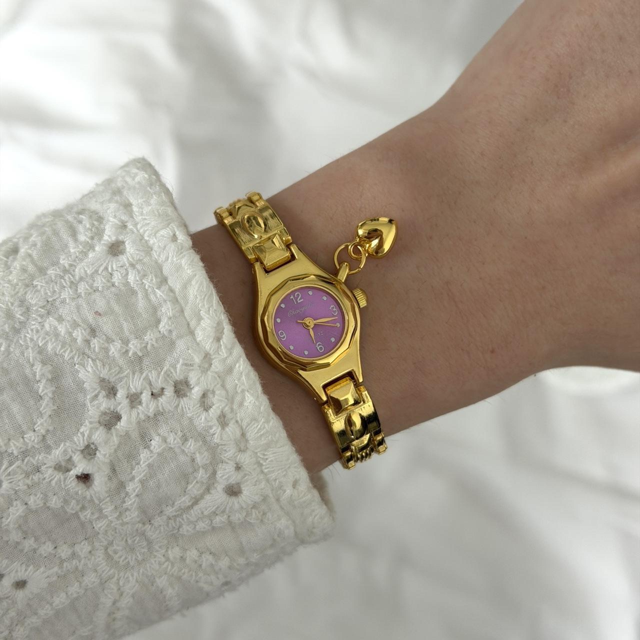 Malvina Gold/Purple Watch Heartr Charm