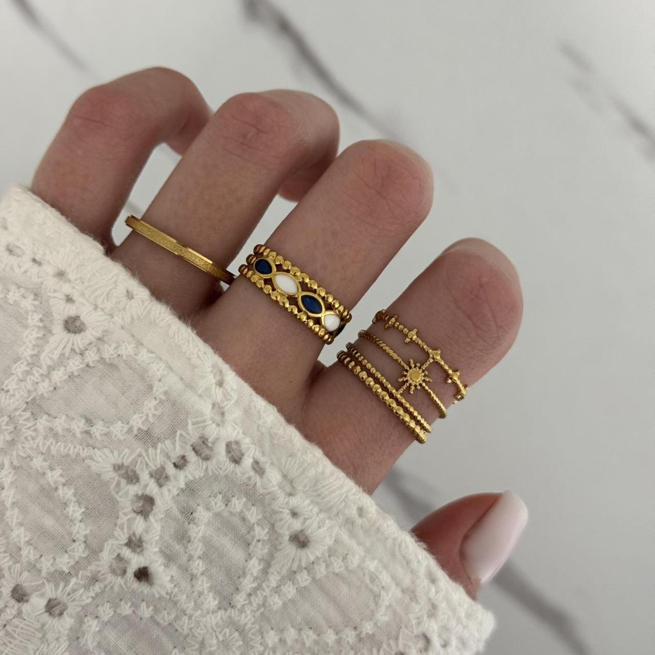 Set 3 Gold/Blue/White Rings