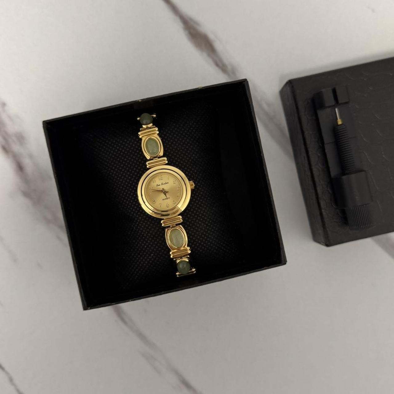 Gold/Green Stones Watch