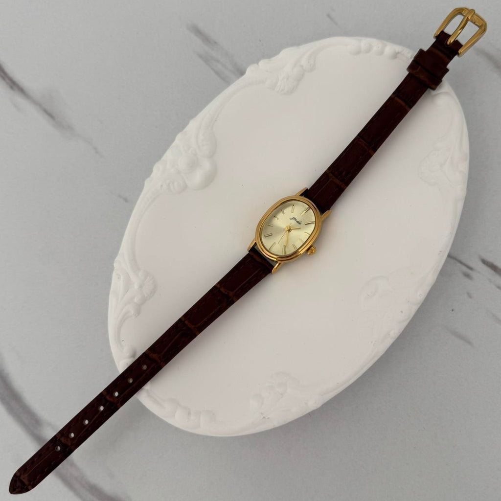 Watch Gold Brown Leather Strap