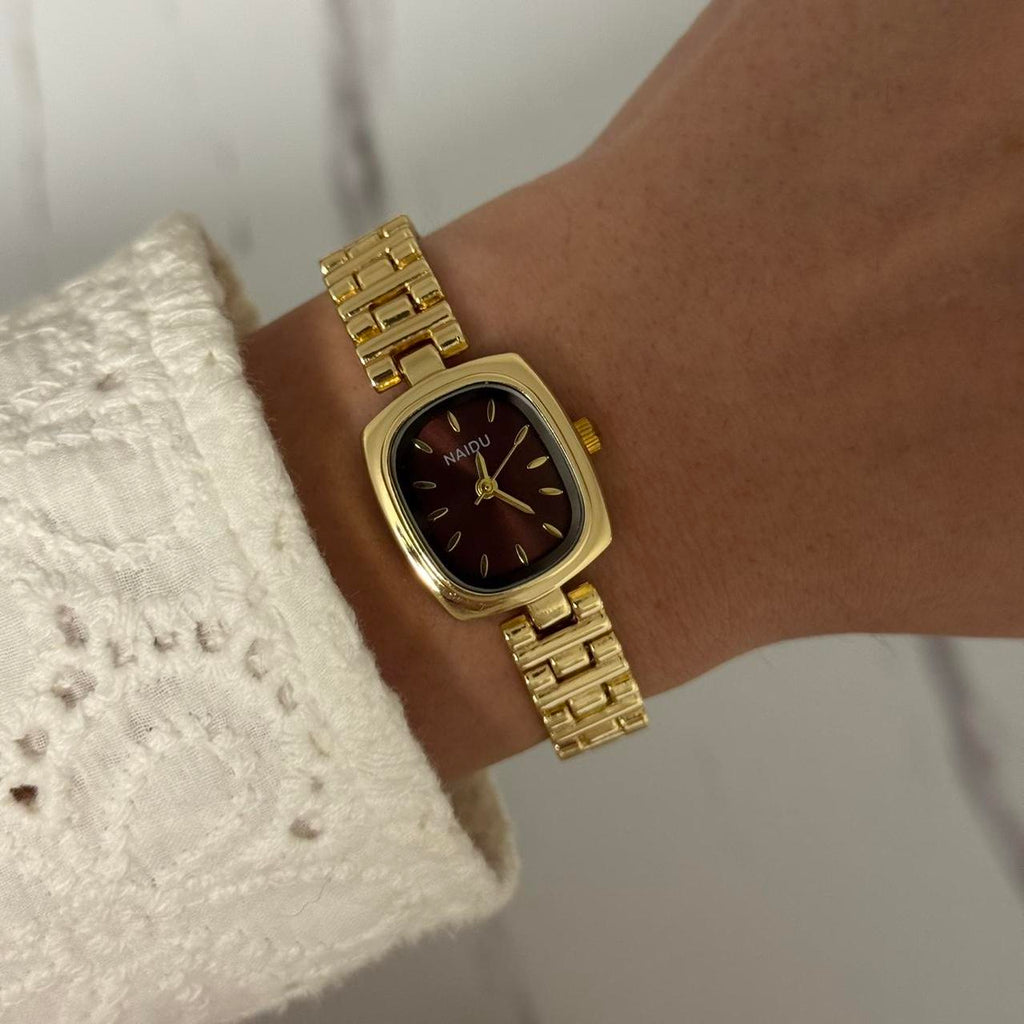 Gold/Burgundy Mini Watch
