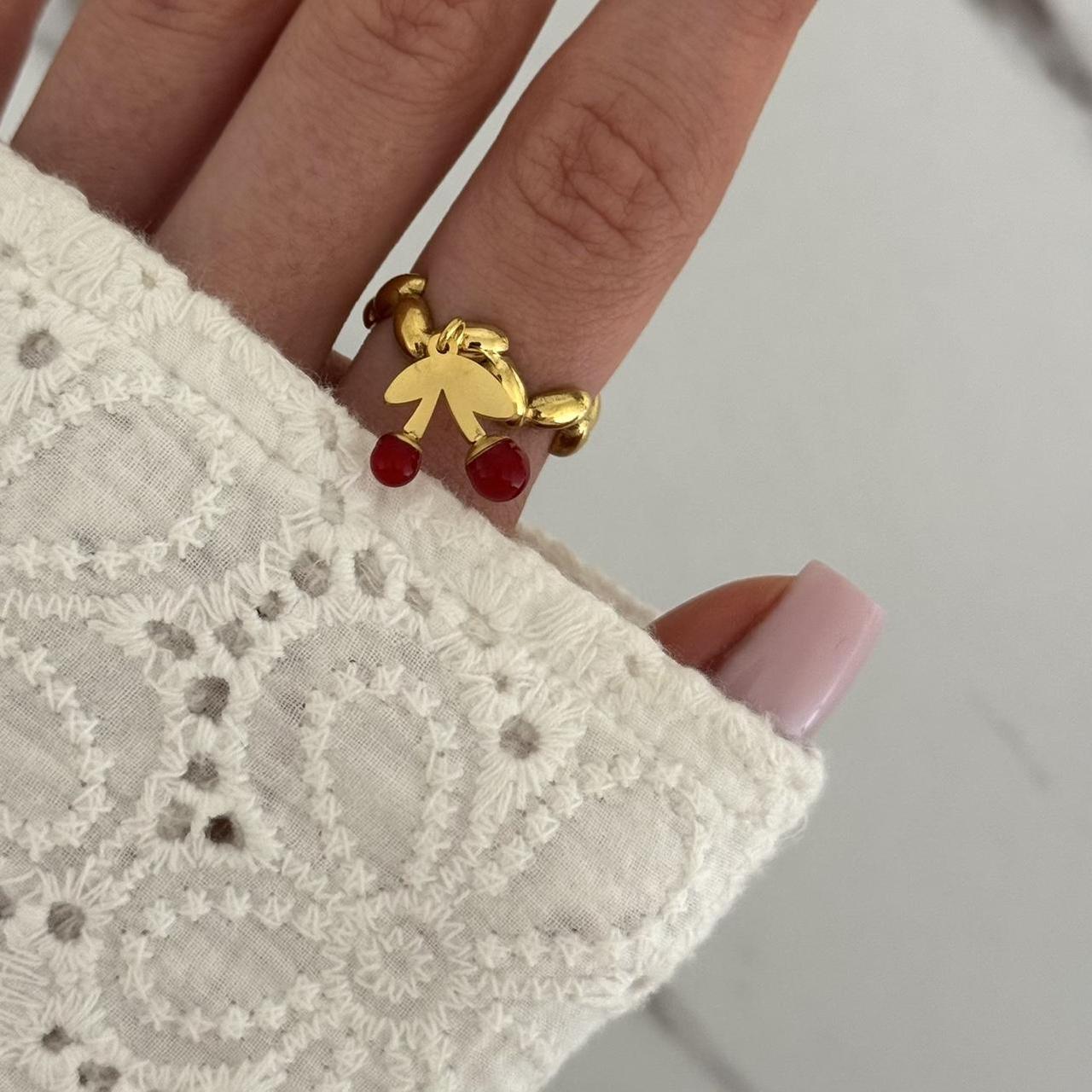 Vintage Vibe Gold Red Cherry Charm Ring
