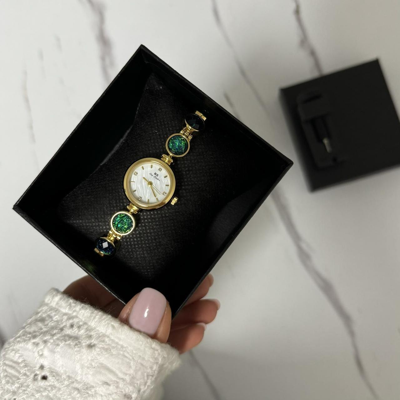 Gold Watch Bracelet Green/Blue Stones