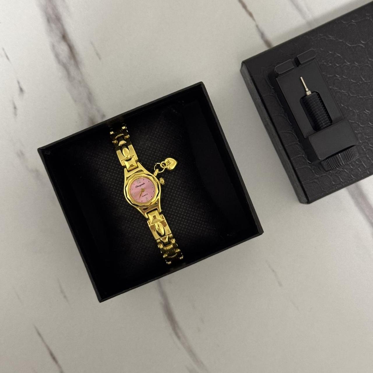 Gold/Pink Mini Watch Heart Charm