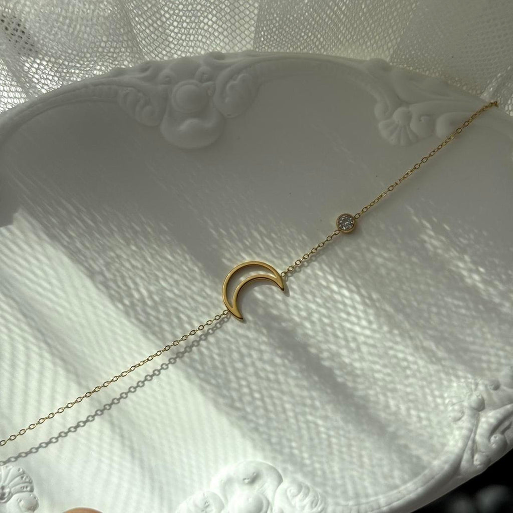 Gold Moon Shape Zircon Stone Bracelet