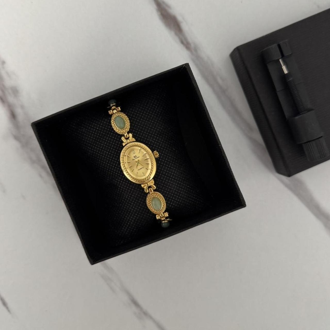 Elina Gold Watch Green Stones