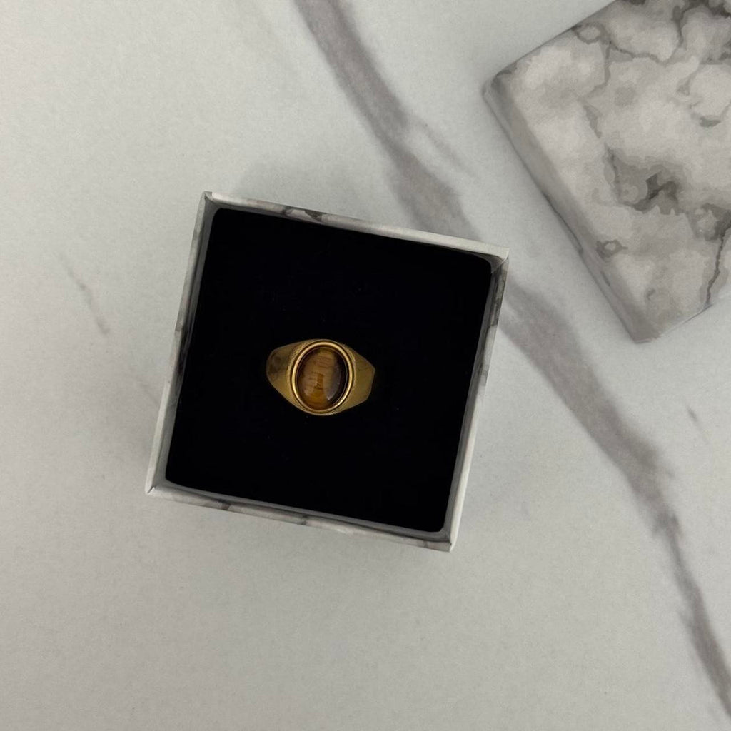 Gold Ring Brown Tiger Stone