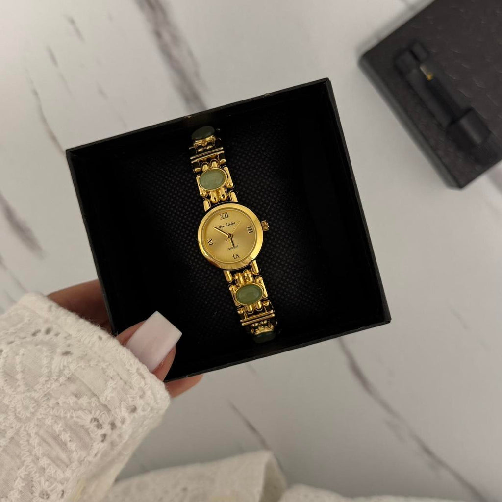 Gold/Green Stones Watch