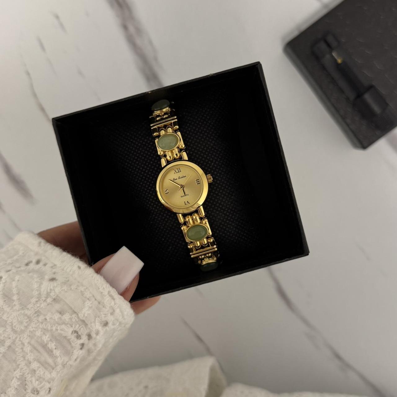 Gold/Green Stones Watch