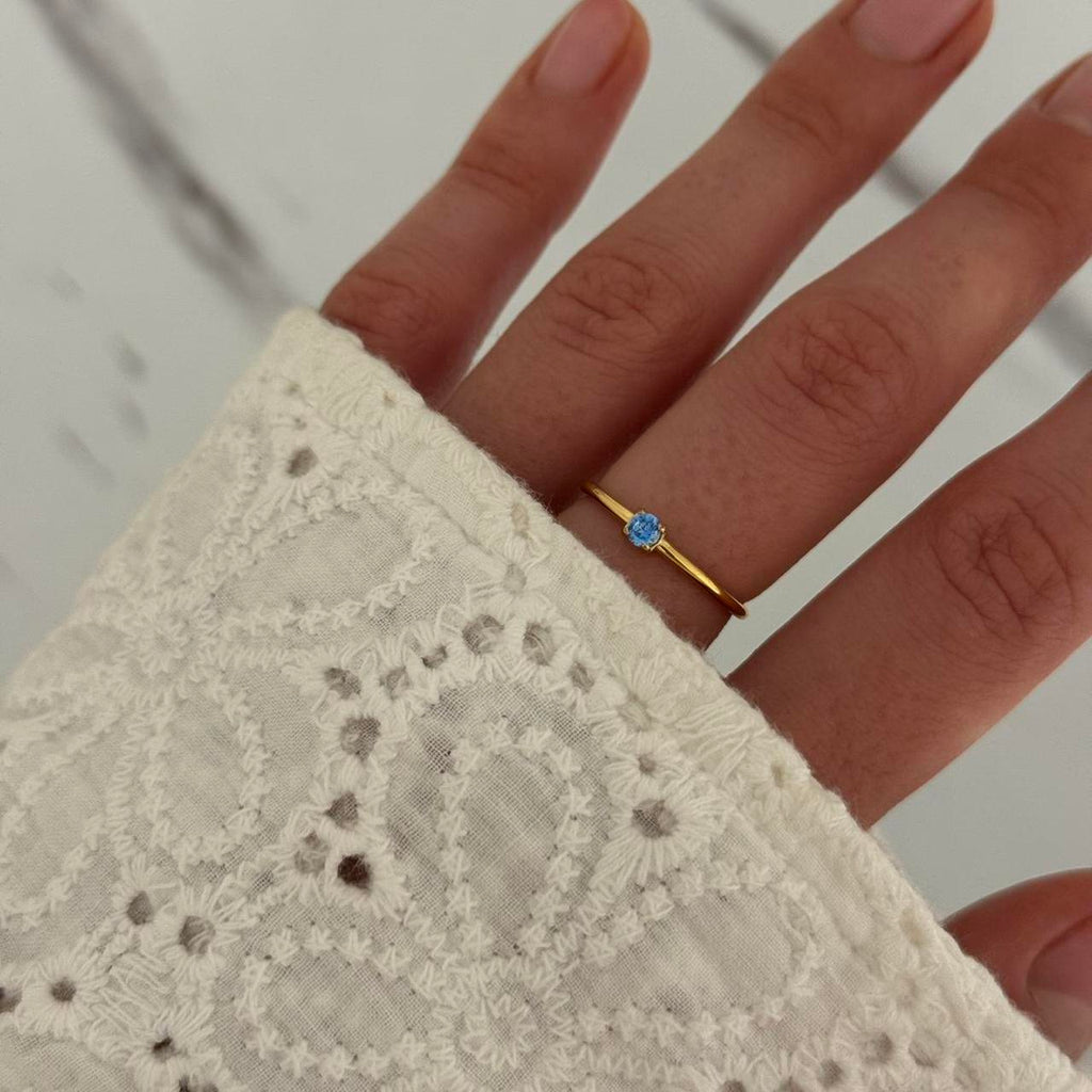 Gold Ring Sky Blue Zircon Stone