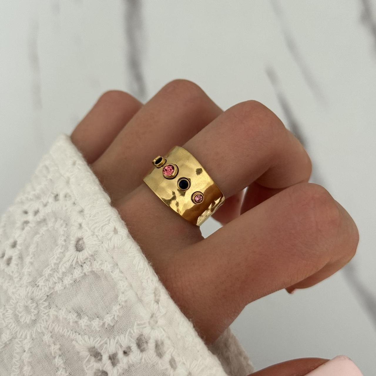 Wide Gold Multicolour Zirconium Stones Ring