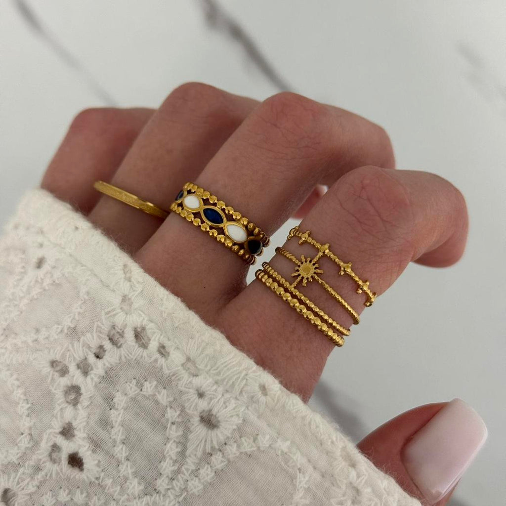 Set 3 Gold/Blue/White Rings