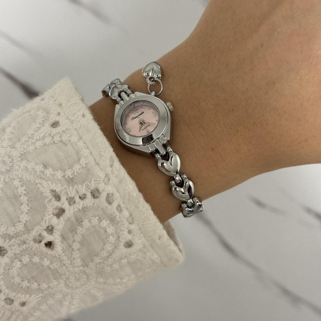 Silver/Pink Mini Watch Heart Charm