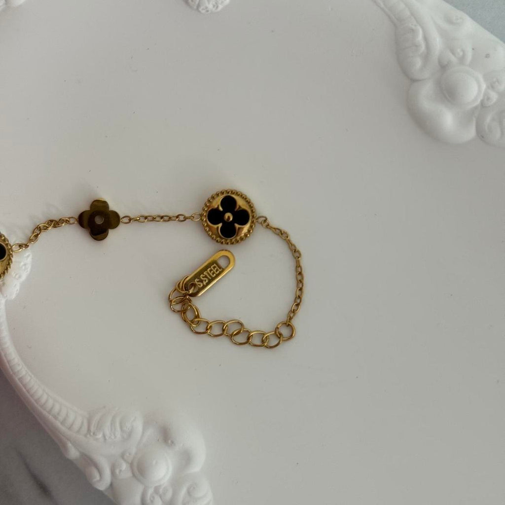 Gold Bracelet Black Flowers